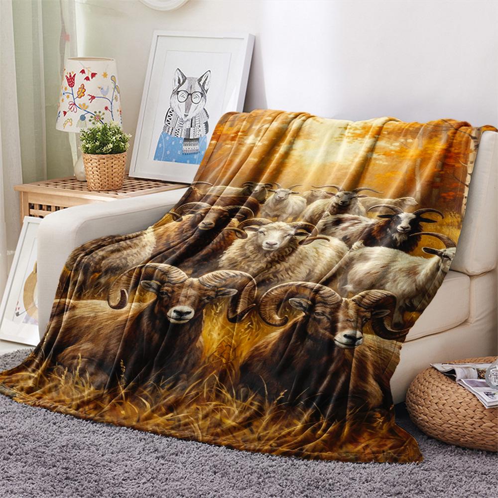 1PC Sheep Print FlAannel Blanket, High quality Comfortable for All Seasons, Home Decor, Warmth and Comfort