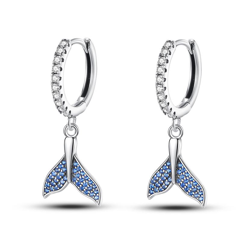 Fashion 925 Silver Color Earrings Blue Zircon Stars Moon Irregularity Earrings For Woman Fine Birthday Jewelry Gifts
