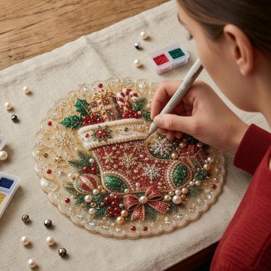 Parent Child Activity Supplies DIY Christmas Sun Catcher Kit, Faux Pearl Art Hanging Ornament, Santa Claus Festive Leisure Time Activities Xmas