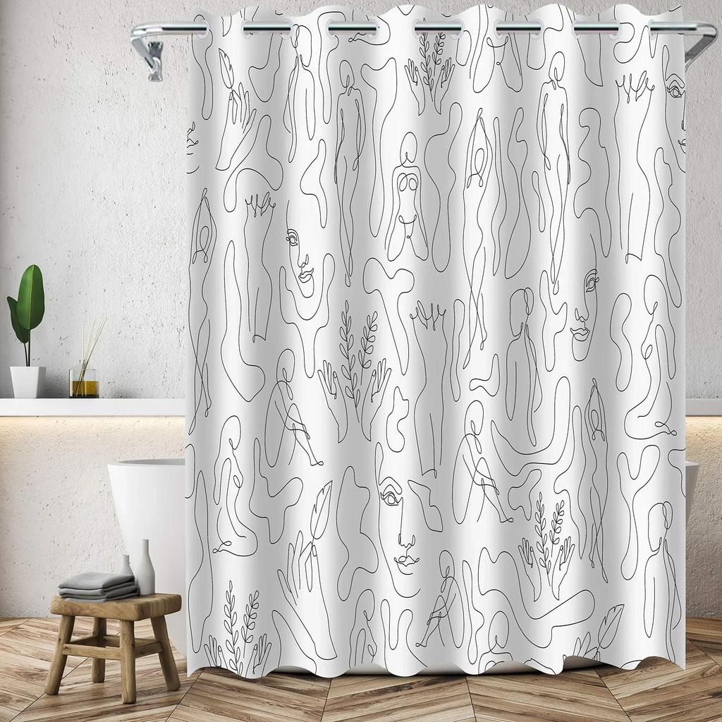 Fabric Shower Curtain,Art Decor Human Face White Waterproof Long Shower Curtain for Bathtub Bathroom Luxury Spa Decor with Hook