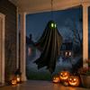 Spooky Yard Decor Halloween Hanging Ghost Outdoor Decoration, Black Fabric with Green Hallway Eyes for Outside Tree, Porch, Yard, Lawn, Haunted House