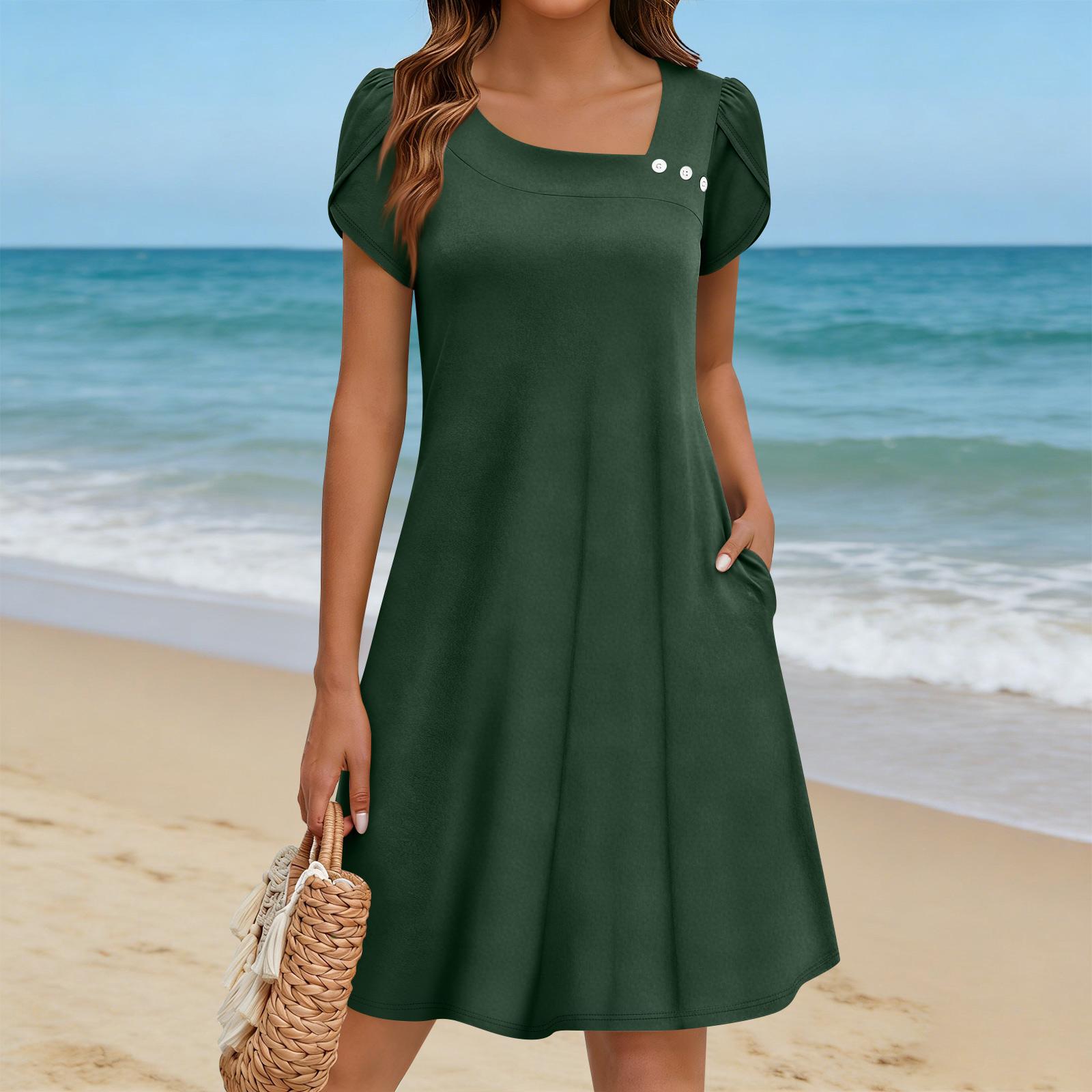 Women s Floral Print Dress With Short Sleeves And Pockets Casual Floral Print Dress S