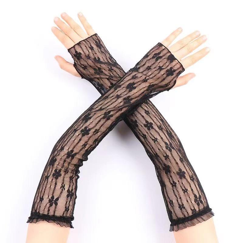 

Кружевной солнцезащитный рукав летний тонкий защита от УФ-лучей ледяной рукав модный для вождения и езды ледяной шелк на руку C018 One Size чёрный