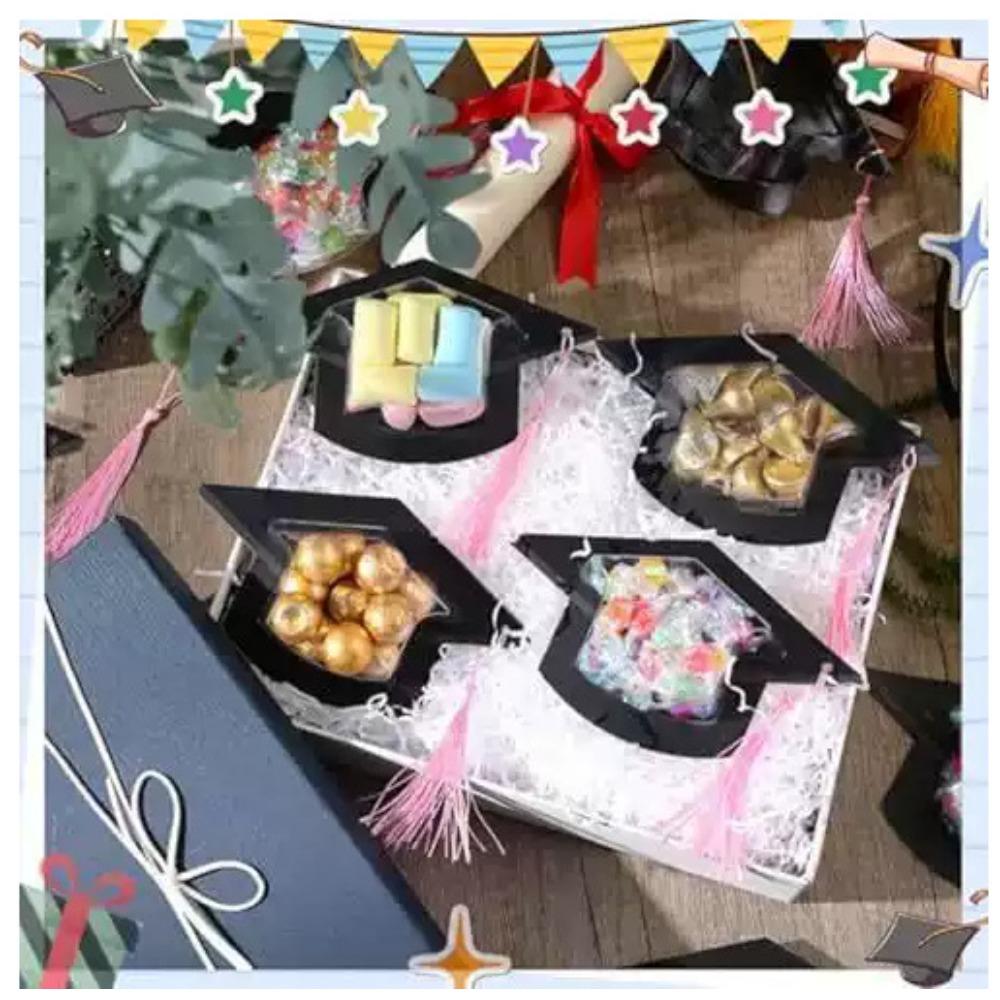 3D Graduation Cap Candy Dome Storage Box Plastic Treat Container for Graduation Party, Table Centerpiece Candy Holder