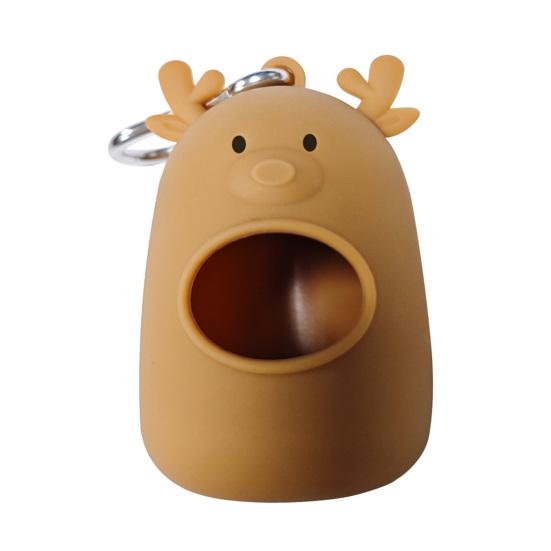 Dog Poop Bag Dispenser, Silicone Dog Waste Bag Holder with Carabiner, Portable Cute Elk Poop Bag Holder for Dogs Cats