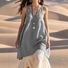 Abito da Spiaggia Casual Estivo da Donna con Scollo a V Senza Maniche in Cotone e Lino
