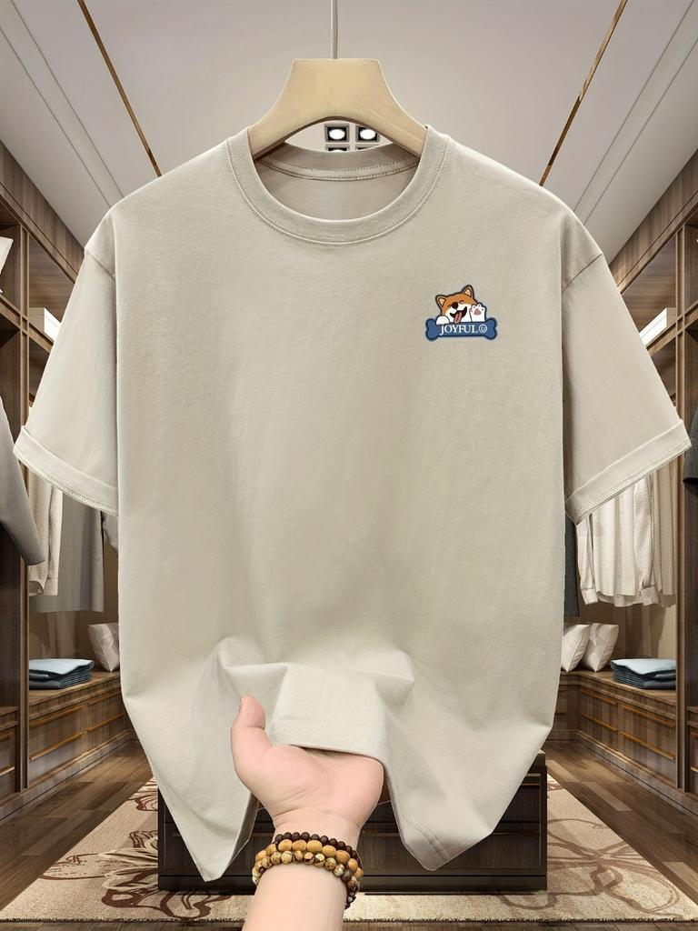 Men's Loose Cotton Dog Pattern Printed T-shirt, Casual Short-sleeved Round-neck T-shirt, Summer Outdoor Men's Wear