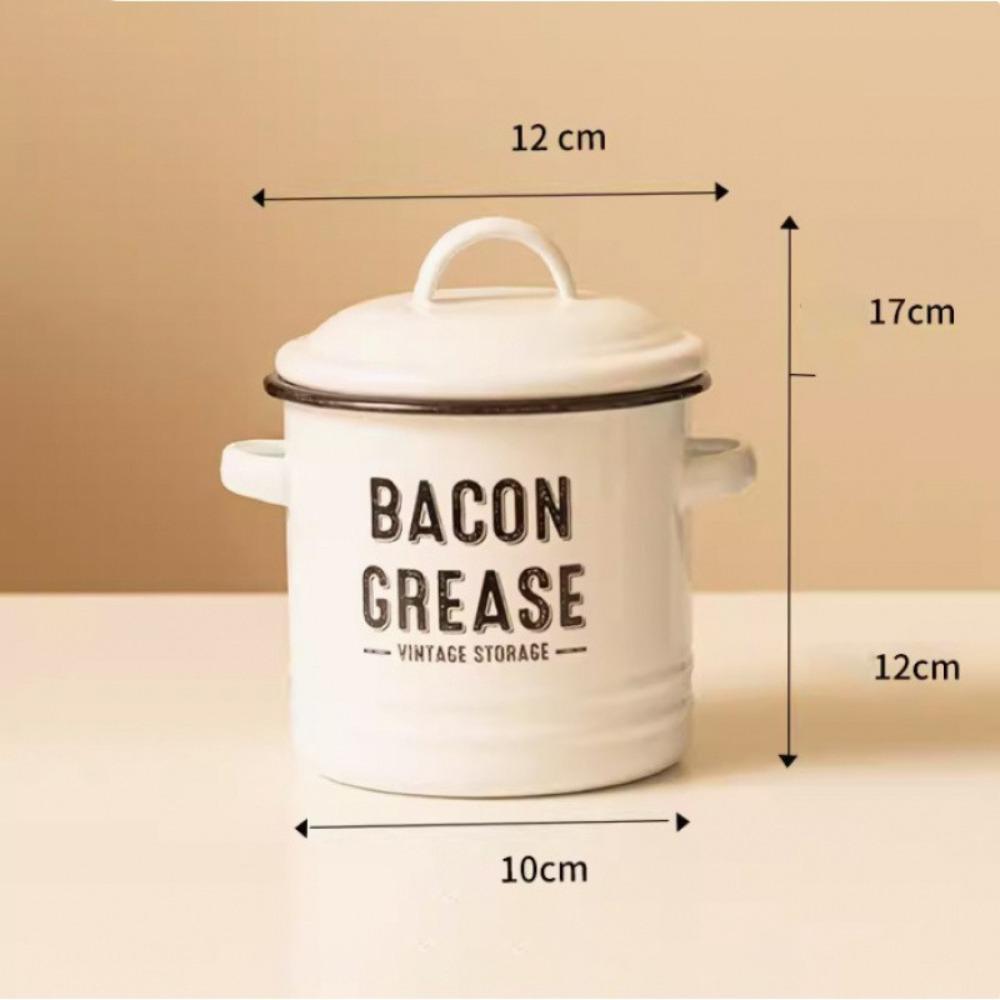 2 Handles Bacon Grease Container Lid Enamelware Cup 2025 Seasoning Storage Tank