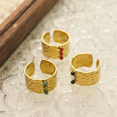 Vintage Open Gold Women'S Stainless Steel Ring Geometric Plated With Gemstones Titanium Steel Ring