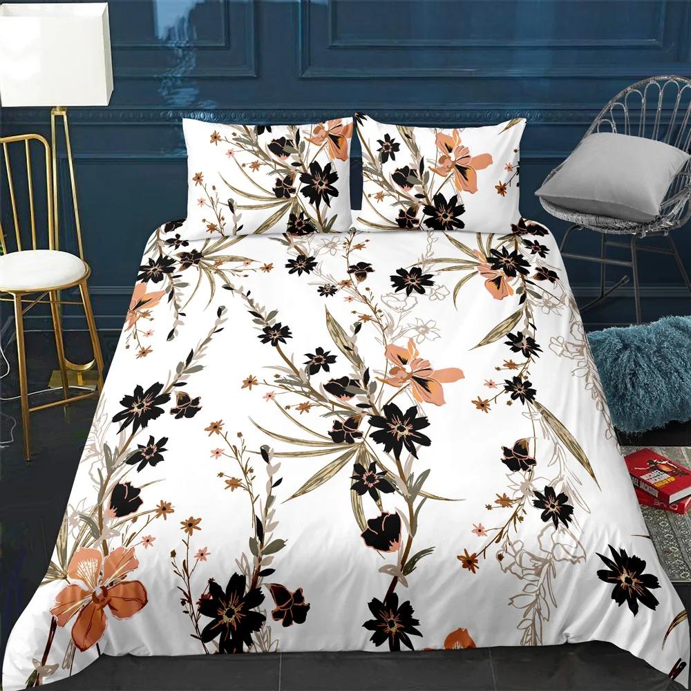 3D Flower Printed King Queen Duvet Cover Orange Beautiful Floral Bedding Set For Girl Women Plant 2/3Pcs Polyester Quilt Cover