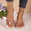 Crystal Square Slippers Summer New Square Head Open-toed Printed Transparent Belt Anti-slip Wear-resistant Heel Shoes