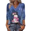 Women's Loose Comfortable Casual Fashion V-Neck Christmas Print 3/4 Sleeve Top