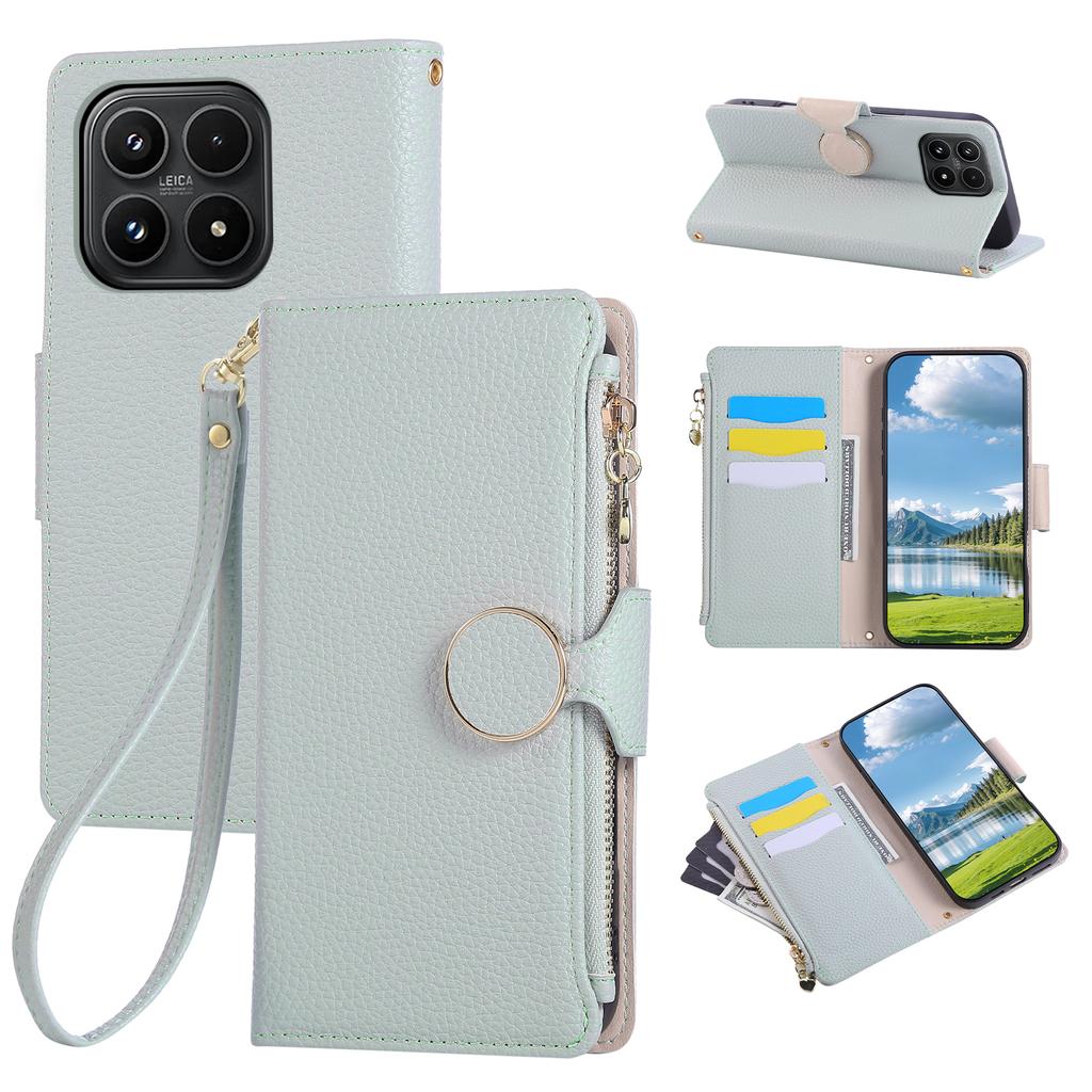 For Xiaomi 17 Case Zipper Wallet Leather Phone Cover with Wrist Strap