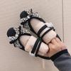 Sweet Crystal Bow Design Ballet Flats Women High Quality Blue Denim Mary Jane Shoes Fashion Double Band Buckle Lolita Dress Shoe