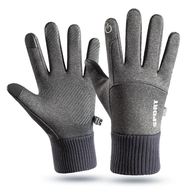 Schwarze Winter Fleece Handschuhe Vollfinger Wasserdicht Touchscreen Radfahren Outdoor Sport Laufen Motorrad Ski Warm