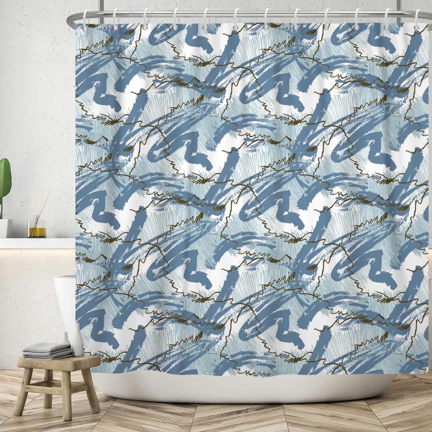 

Blue Ink Stripes Shower Curtain Gradient Watercolor Home Bathroom Bath Curtains Waterproof Polyester Bathtub Screen With Hooks W60H190(CM)-1 Pcs