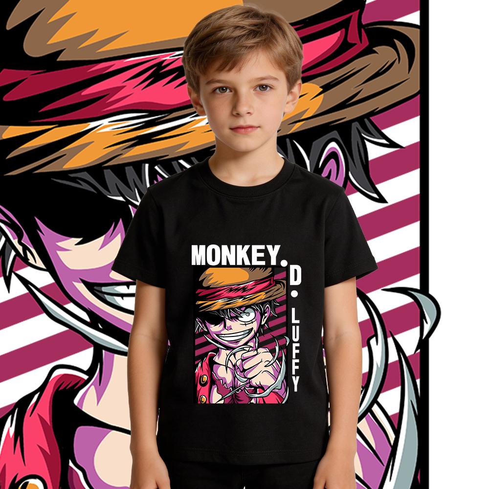 One Piece Luffy Anime Print Cotton T Shirt for Boys Girls Casual Summer Short Sleeve Kids Tee