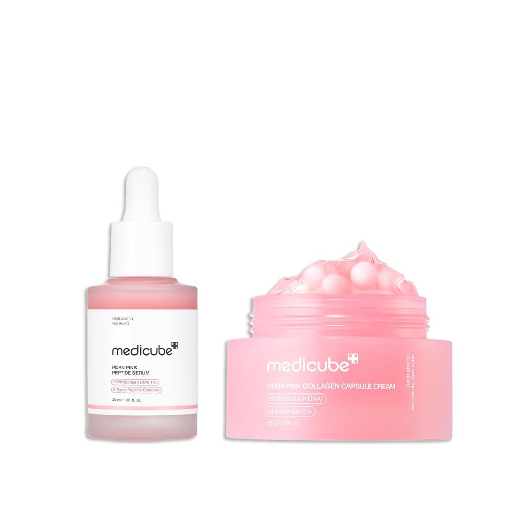 Medicube Über Nacht Erneuerung Lachs PDRN Duo – Pinkes Peptidserum + Kollagen Kapselcreme Set (30 ml + 50 ml)