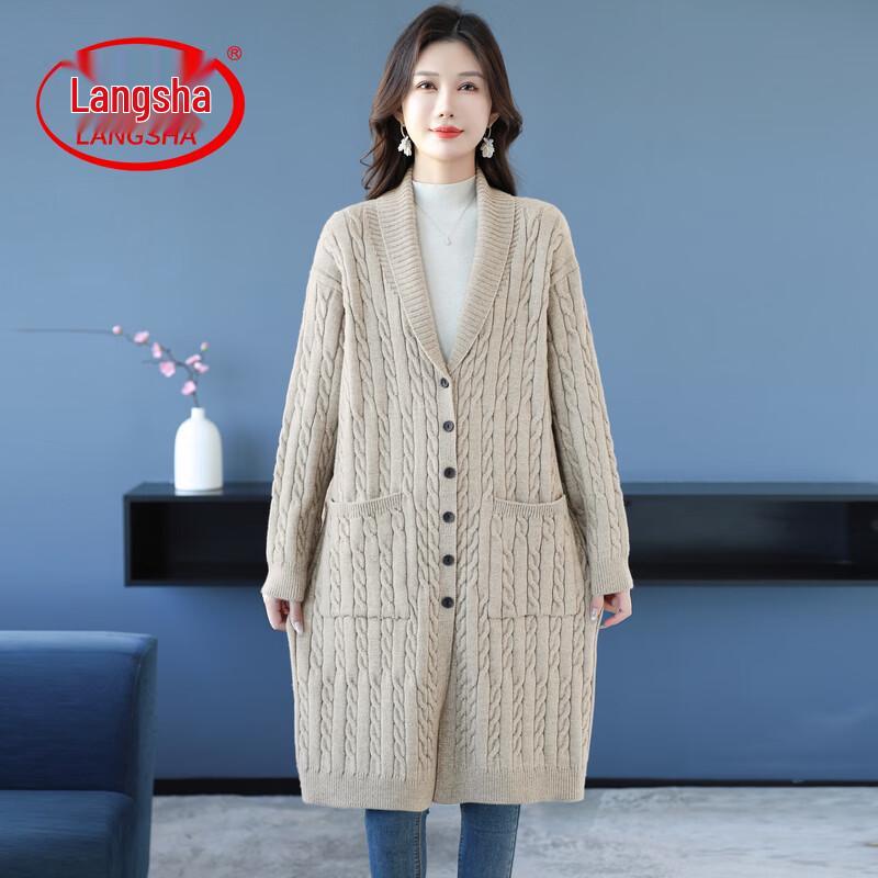 Langsha Women's Autumn Solid Color V-Neck Knitted Cardigan