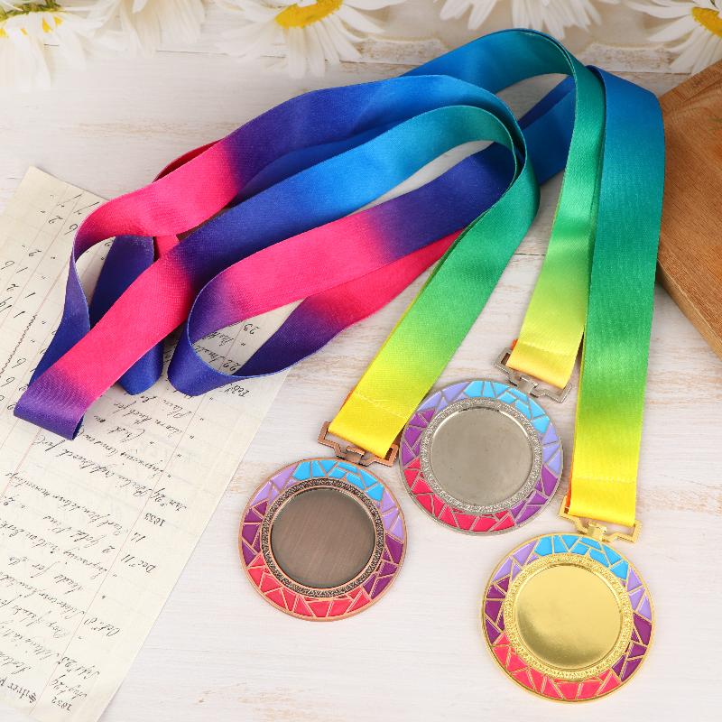 Metal Award Medals With Neck Ribbon Gold Silver Bronze Style For Sports Academics Or Any Competition Diameter