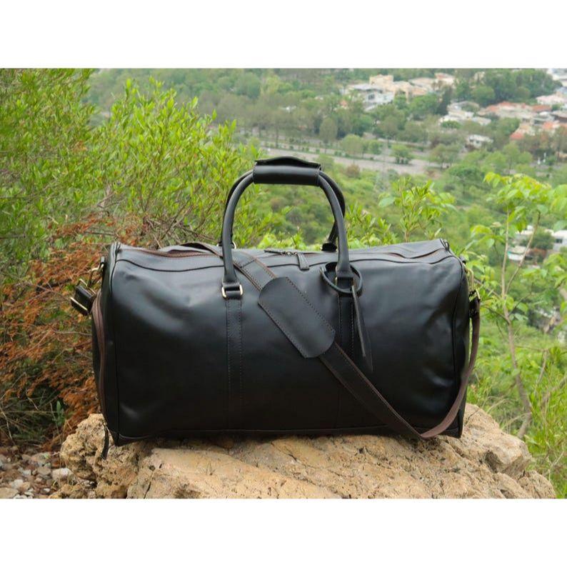 Full Grain Leather Duffle Bag Men's Travel Weekender Holdall