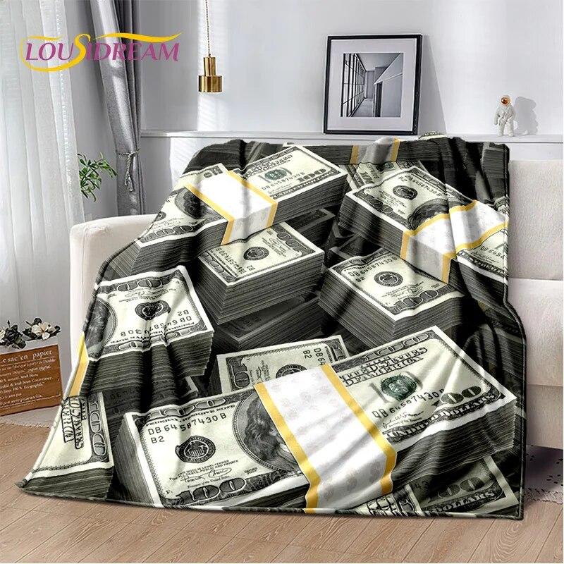 3D-Dollar-Euro-Pfund-Geld-Reich-Cartoon-weiche Plüschdecke, Flanelldecke, Überwurfdecke für Wohnzimmer, Schlafzimmer, Bett, Sofa, Geschenk