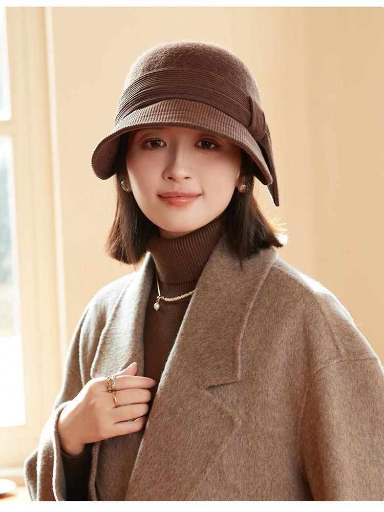 Autumn and Winter Warm Woolen Bucket Hat Female Splicing Retro Bucket Hat Windproof Basin Hat Fit for Outdoor, Casual & Formal Events