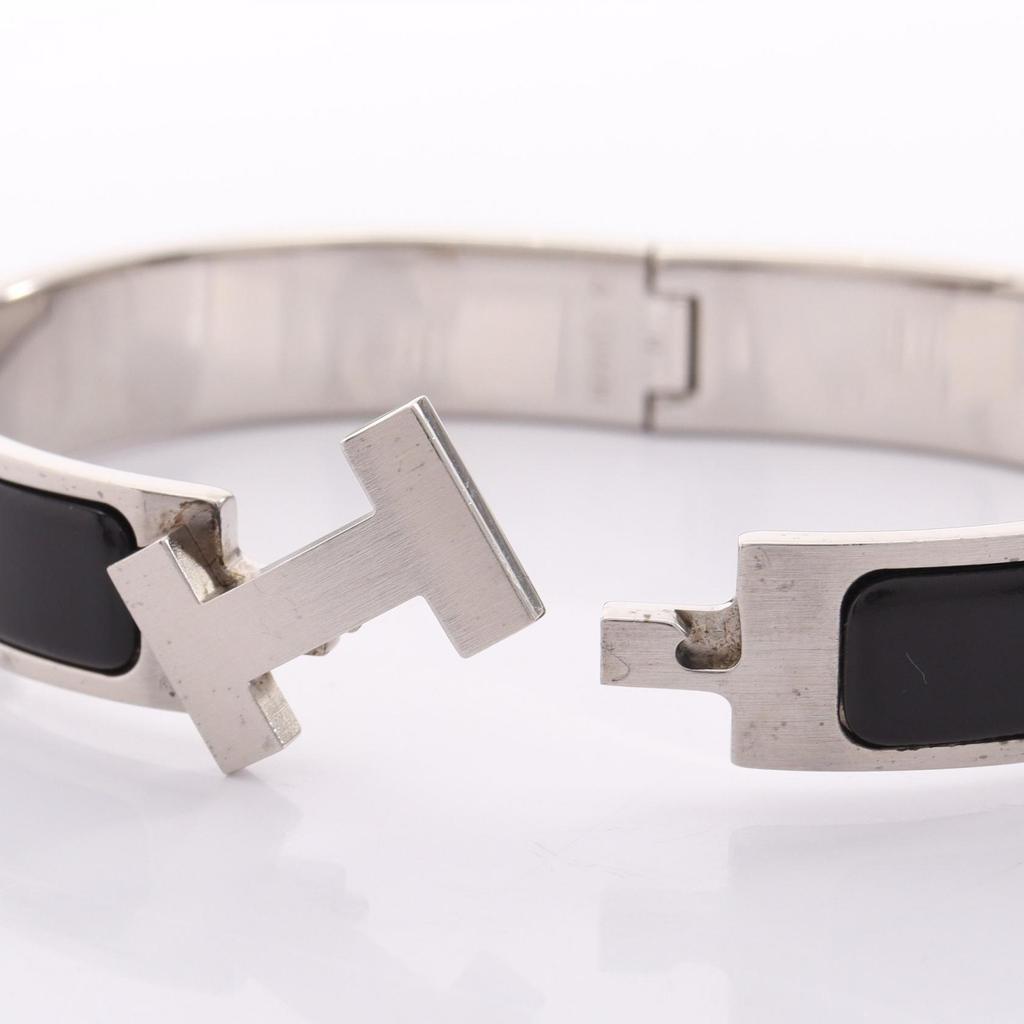 Used HERMES Click H Bangle Stainless Steel enamel Silver Black Used Women