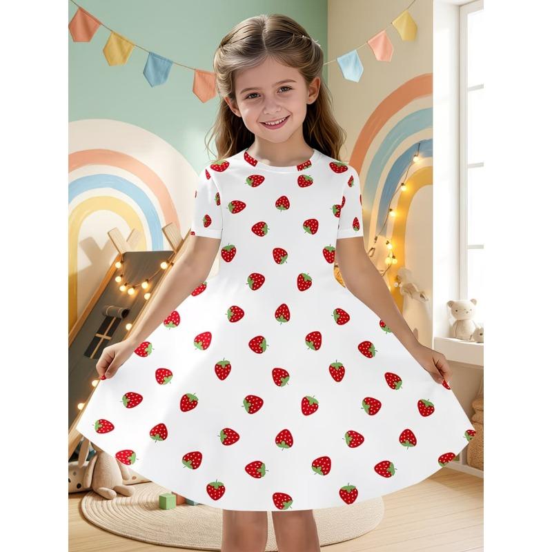 Summer Hot Sale Strawberry Print Kids Princess Dress Comfortable Casual Fruit Kids' Beach & Vacation Outfit Dress for Girls