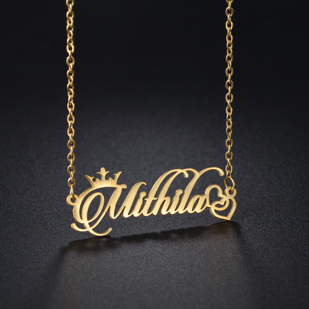 Atoztide Personalized Custom Crown Heart Butterfly Name Necklaces for Women Stainless Steel Pendant Link Chain Jewelry Gift