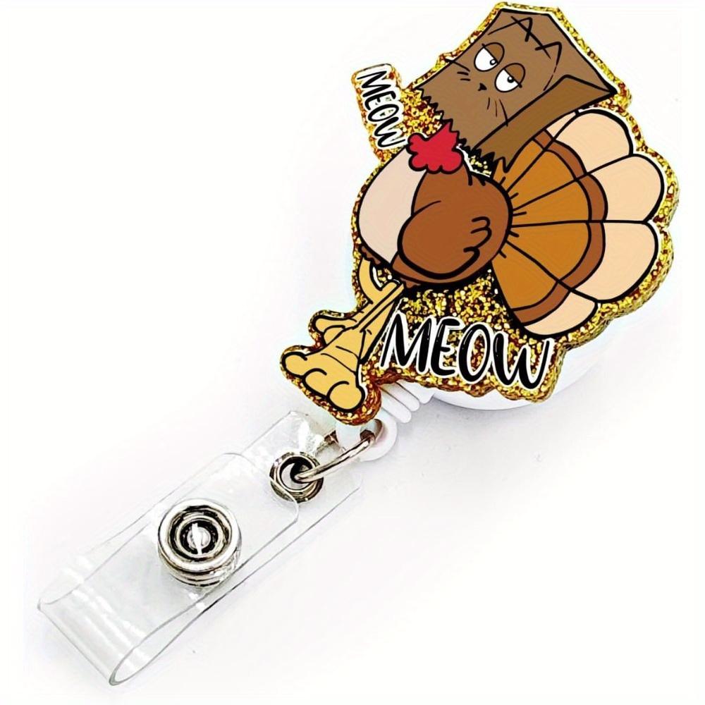 

Thanksgiving Turkey Badge Reel. Durable, retractable ID clip for nurses, teachers & office staff. прозрачный