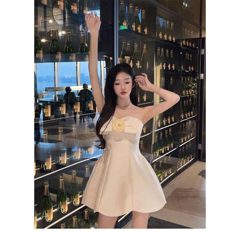 Women's Satin Bow Strapless Mini Dress A-Line Party Cocktail Dress