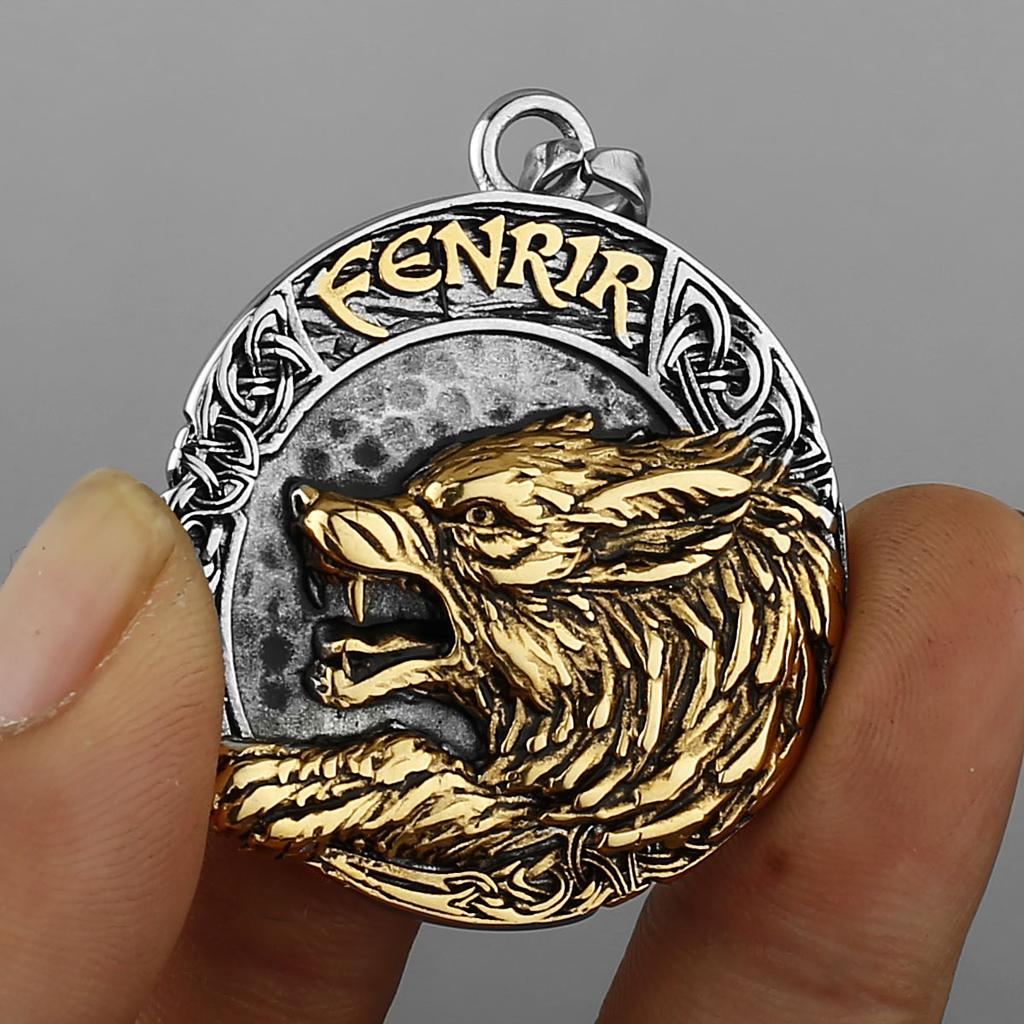 Viking Fenrir Wolf Mystic Rune Pendant Men's Fashion Trend Amulet 316L Stainless Steel Pendant Necklace Party Gift Jewelry