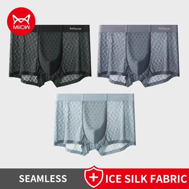 MiiOW 3ks Ice Silk Pánské spodní prádlo Boxerky Prodyšné Síťované kalhotky v rozkroku Pánské Tenké Bezešvé Pánské kalhotky Antibakteriální Boxerky