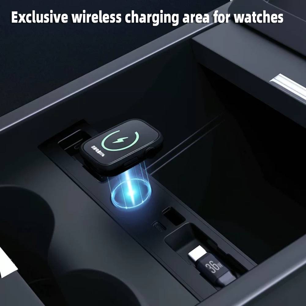 For Tesla Juniper Model Y /YL/ 3 Electric Vehicle Center Console Retractable Docking Station with Wireless Watch Fast Charger