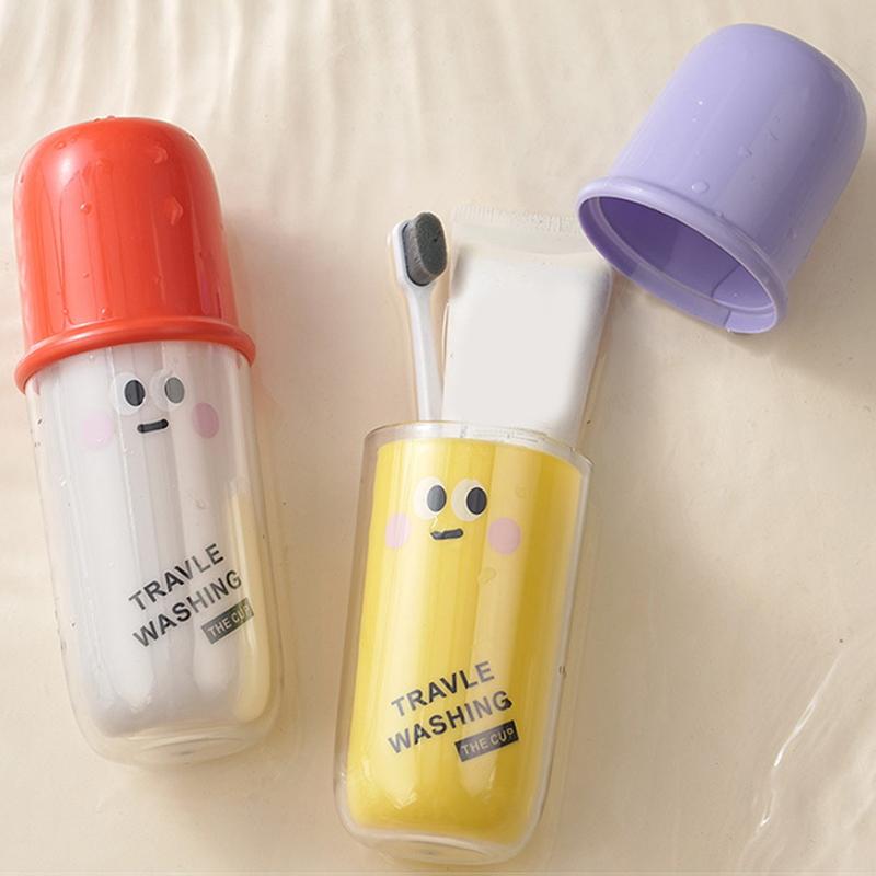 Cartoon Travel 3-In-1 Mouthwash Cup Portable Cute Essential For Business Trips Toothbrush Case With Lid Multifunctional Storage