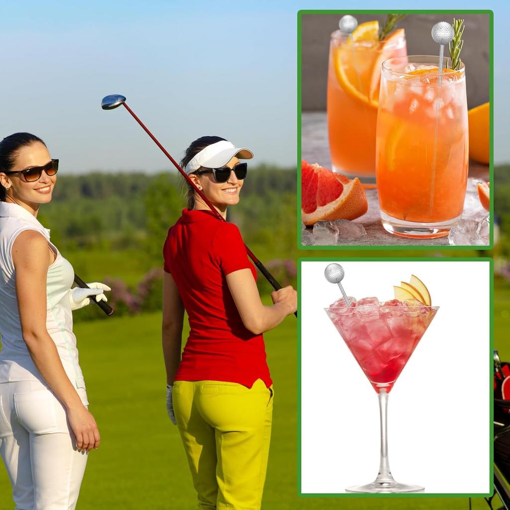 Honeydak Golf Party Decor 12 Pcs Metal Golf Ball Cocktail Picks 4.7 Inch Reble Cocktail Stirrer Metal Picks for Drink Appetizers Sandwich Fruit