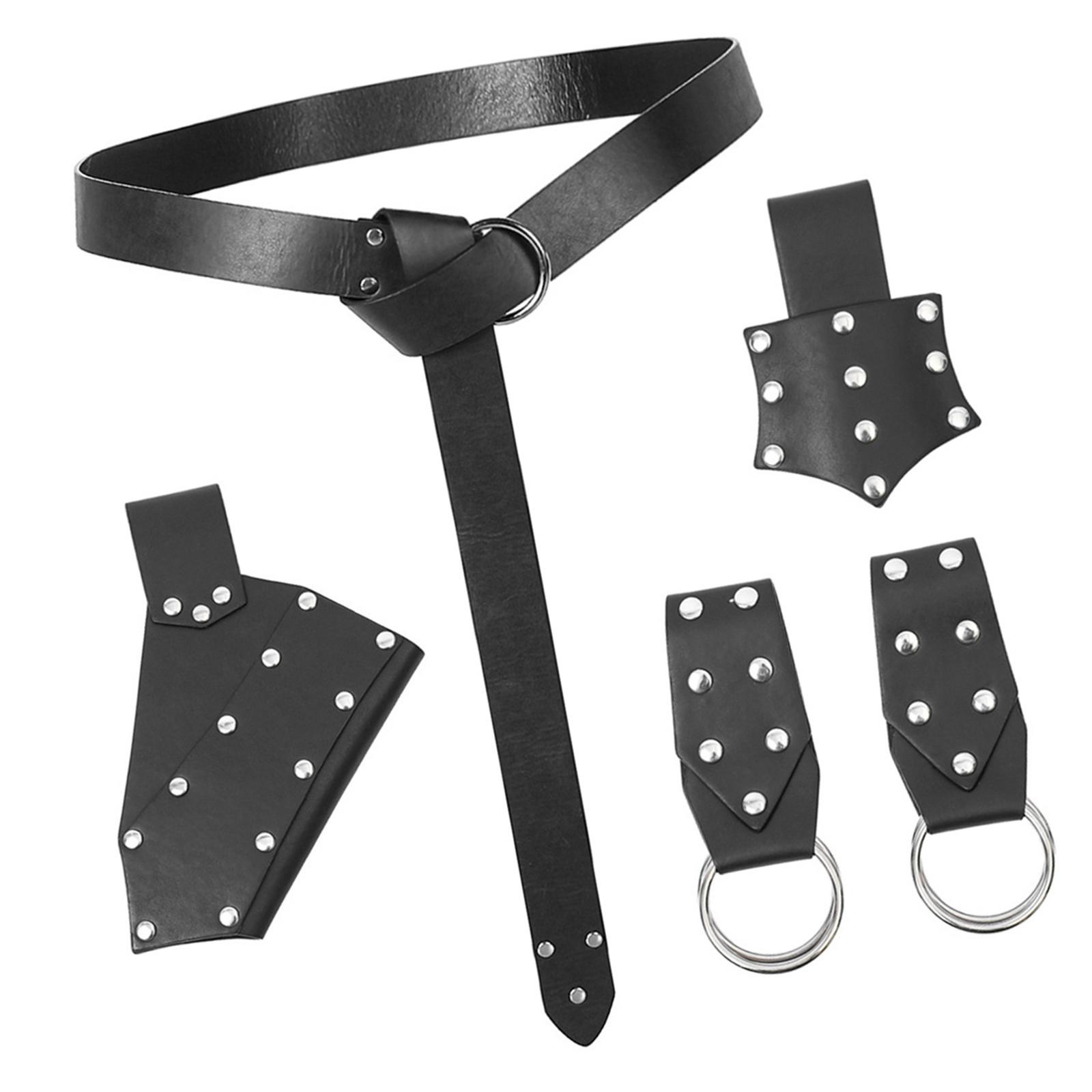 

Средневековый пояс из ПУ кожи с прикрепляемым кошельком, украшенным заклепками, и набором крючков для костюма LARP и ролевого мероприятия чёрный