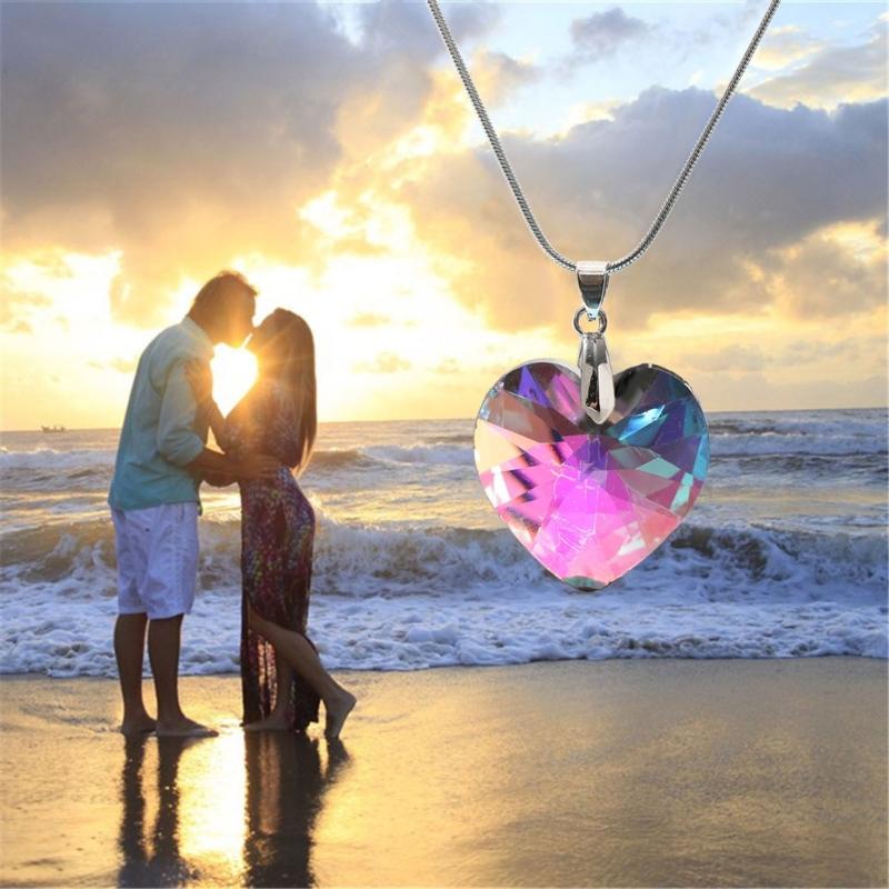 Glass Heart Pendant Necklace Simple Clavicle Chain Adjustable Collar Necklace Jewelry Stainless Steel Chain Necklace