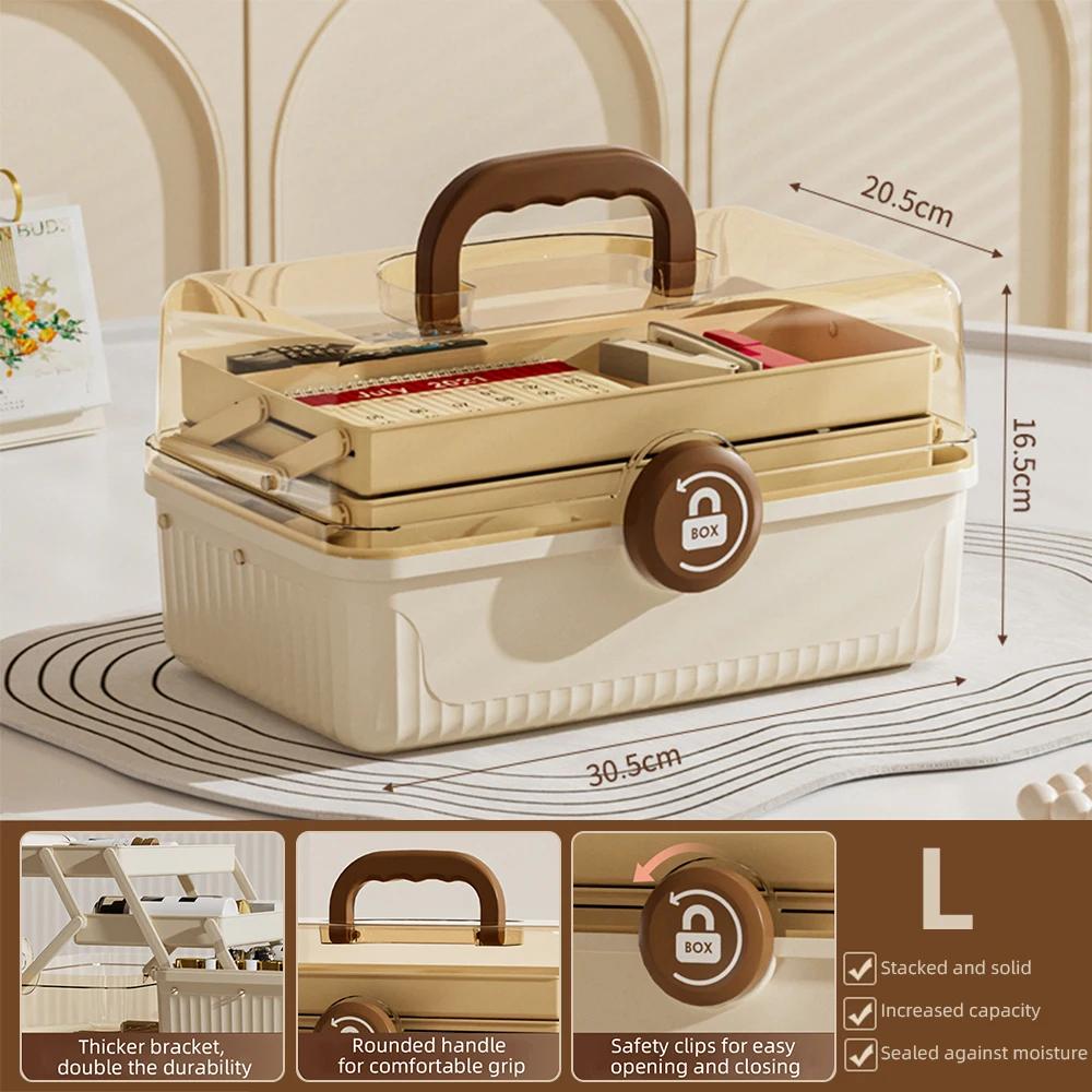 

Велика Ємність Коробка для Ліків Косметична Домашня Коробка для Зберігання Багатошарова з Ручкою Ювелірні Вироби Лак для Нігтів Макіяж Настільний Контейнер Інструмент