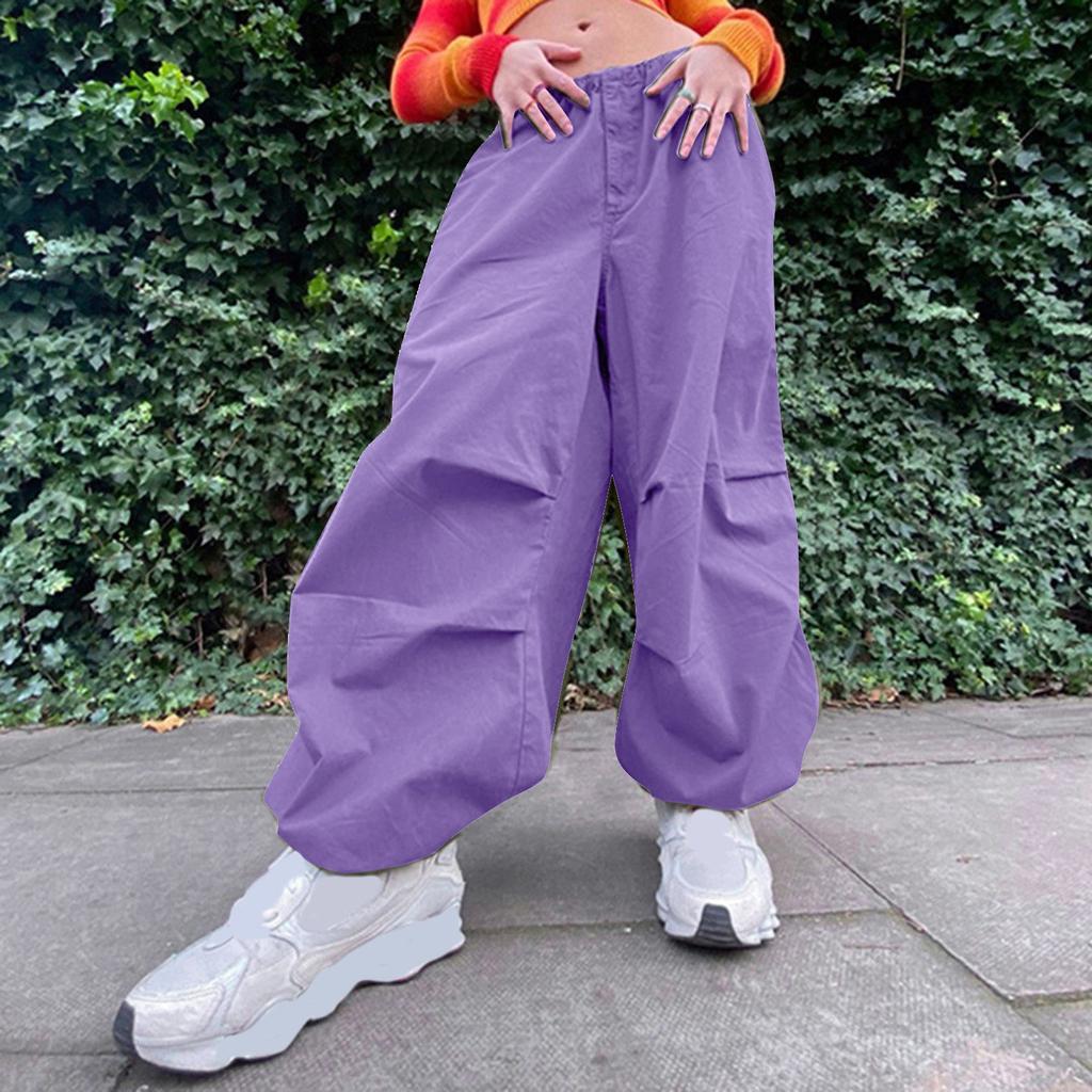 Pantaloni Cargo Donna A Vita Alta, Modello Largo Y2K, Con Tasche, In Morbido Tessuto Elastico, Neri, Stile Streetwear E Hip Hop