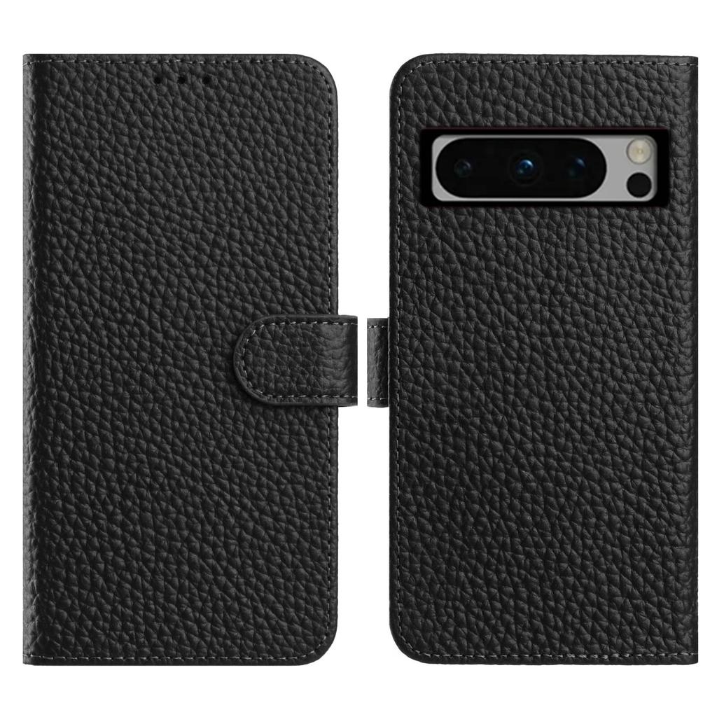 For Google Pixel 8 Pro Case Wallet Stand Litchi Texture Genuine Cow Leather Flip Phone Cover