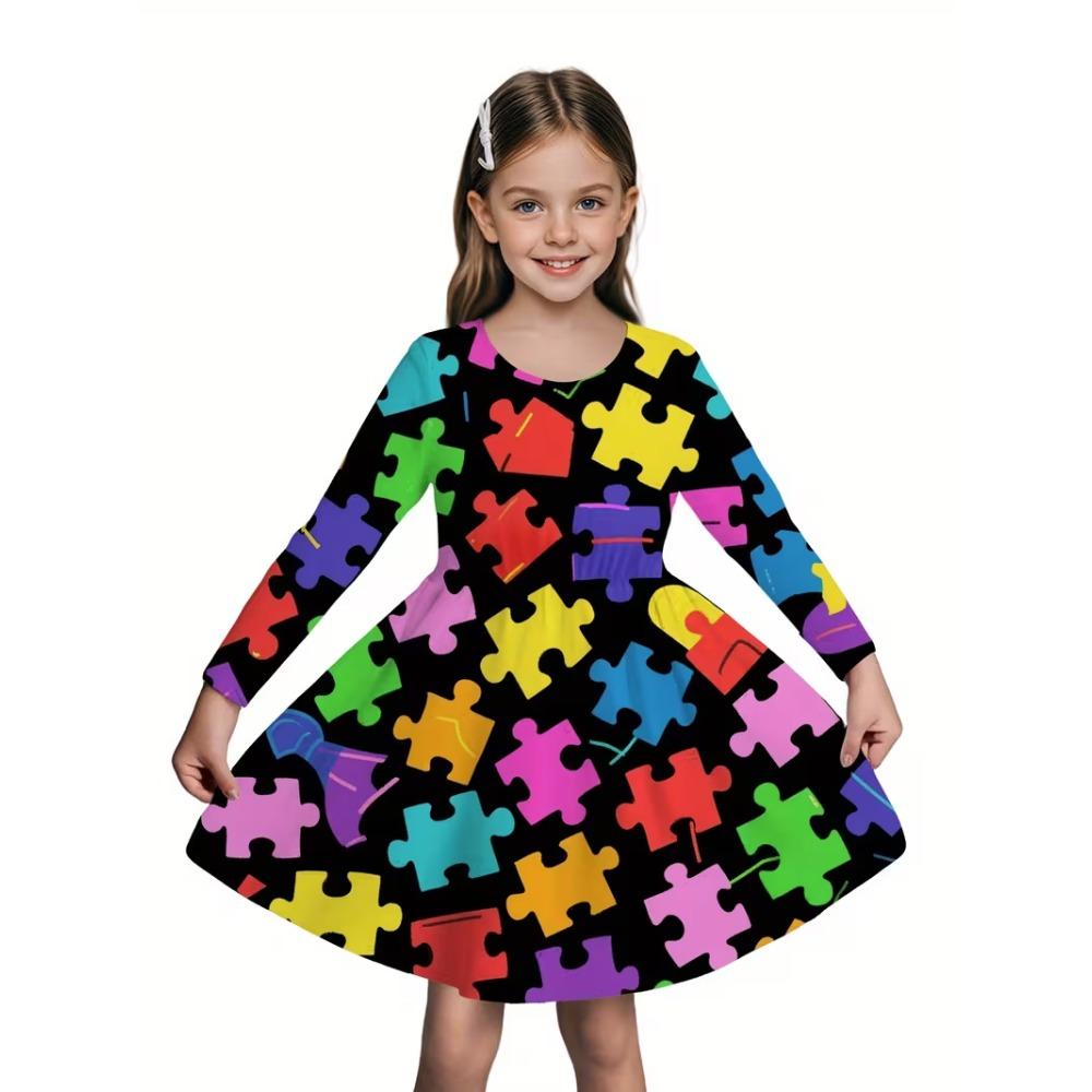 Girls' 3D Snowman Dress Long Sleeve Summer Spring Vacation Daily Holiday Princess Beautiful Sweet Kids 4-12 Years Casual Dress A Line Dress