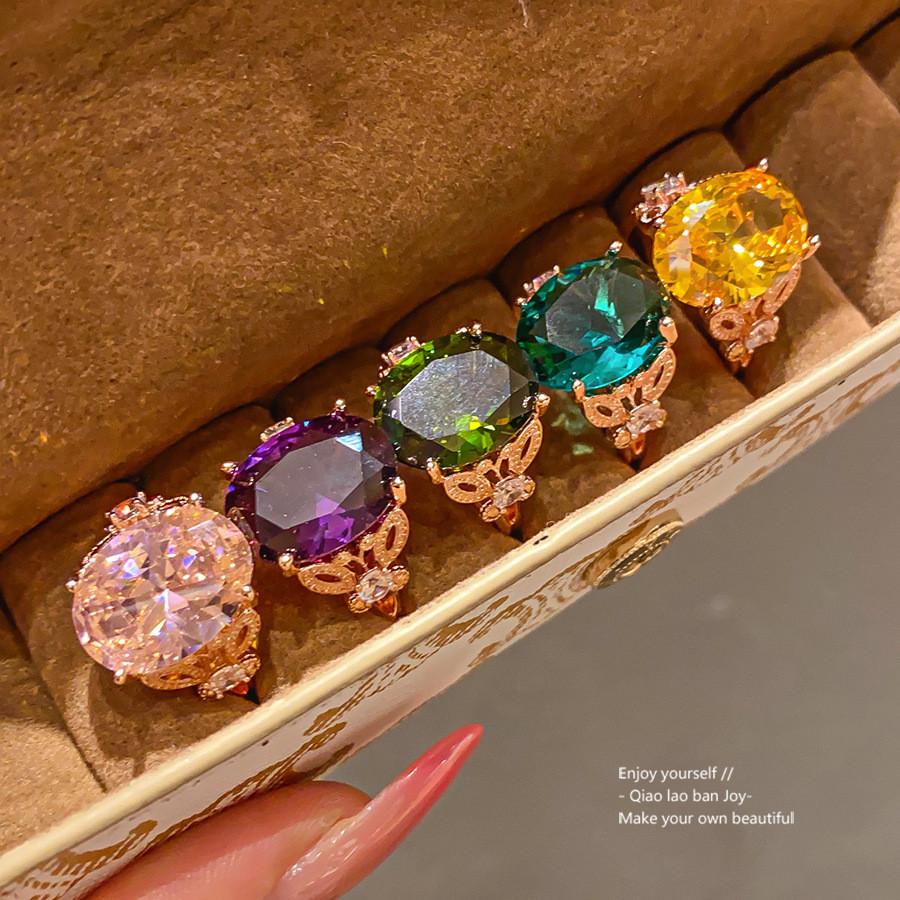 Geometric Zircon Oval Ring For Women With Copper Material Elegant Fashion Accessory