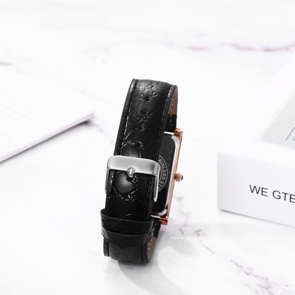 Jewelerywe Pair Couple Watch Roman Numerals Analog Display Leather Belt Waterproof Quartz Black Men Women Fashion Gift Birthday Anniversary Christmas