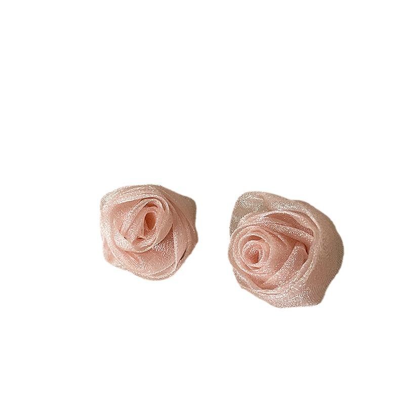 Chiffon Fabric Three-Dimensional Flower Stud Earrings Women'S Summer Small Fresh Gentle Sweet Cute Fashion Versatile Earrings Earrings
