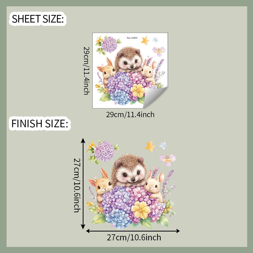 

Мультяшный Милый Кролик и Ежик с Цветочными Акцентами Наклейка на Крышку Унитаза Декор для Ванной Комнаты Самоклеящаяся Съемная Наклейка 29x29CM