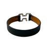 Used HERMESbracelet black/Silver leather mens