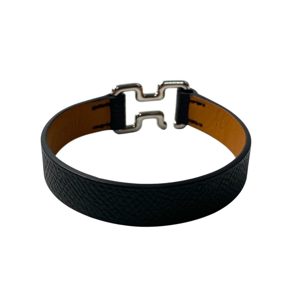 Used HERMESbracelet black/Silver leather mens
