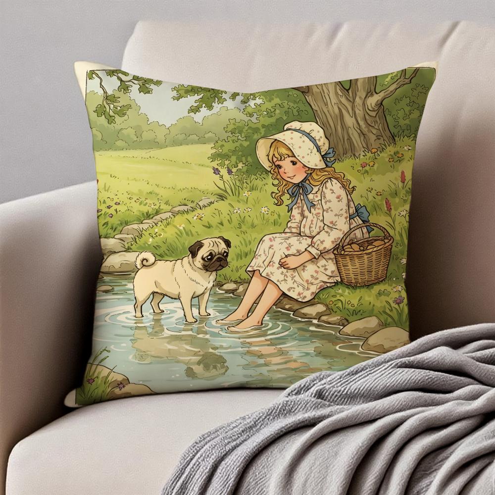 Art SSarah KKay SSwing GGirlS Cushion Cover Pillowcase Antidustmite Invisible Zipper Short Plush Sofa Cushion
